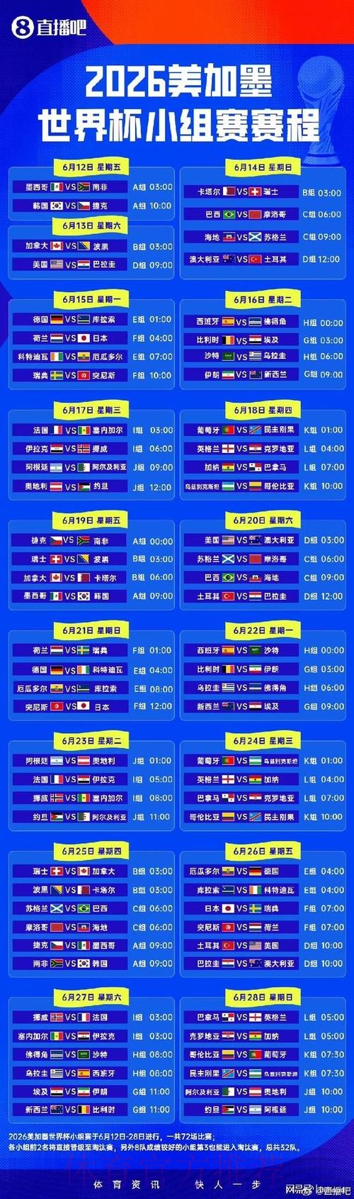 2026世界杯小组赛赛程高清版观看指南免费观看